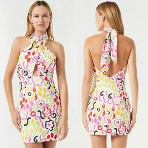 NWT Rhode Tali Lip Painted Bloom Crisscross Halter Mini Dress Multi Color Size 4